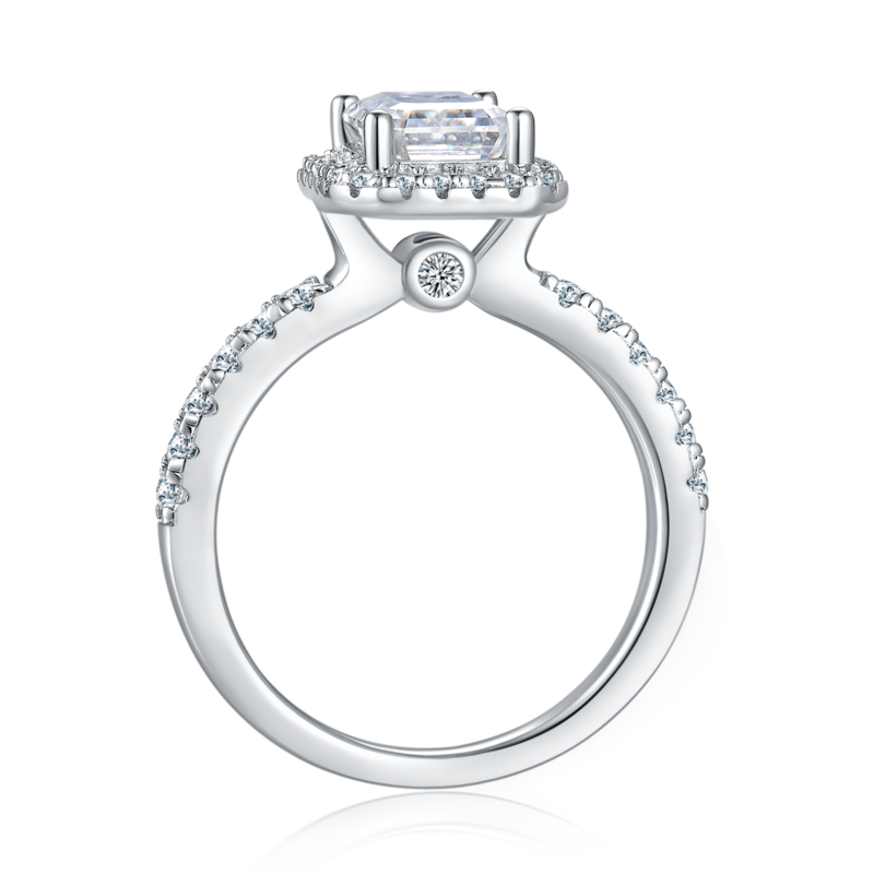 Affordable Luxury长方形S925银镀白金MoissaniteWomen's Ring2.0ctD级